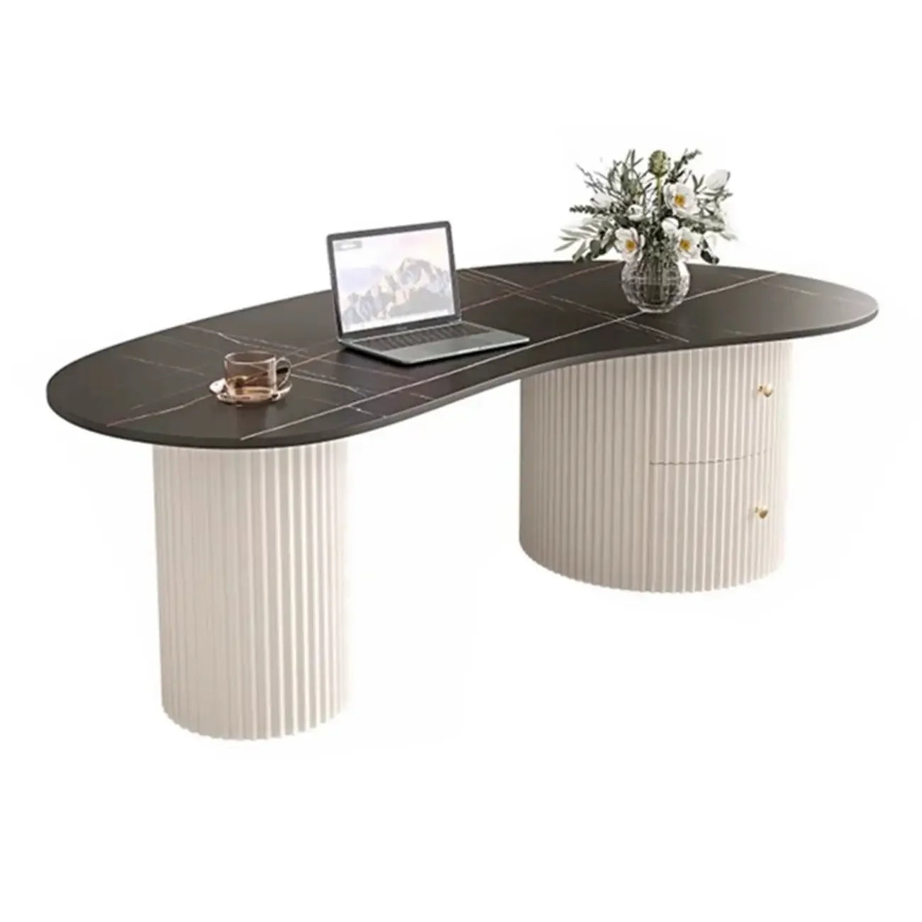 Table basse ovale standard minimaliste blanche avec 2 tiroirs