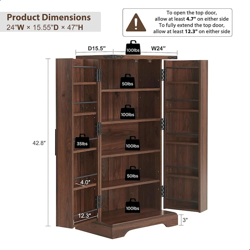 47 armoire de cuisine de ferme, buffet de rangement avec portes de grange - N/A
