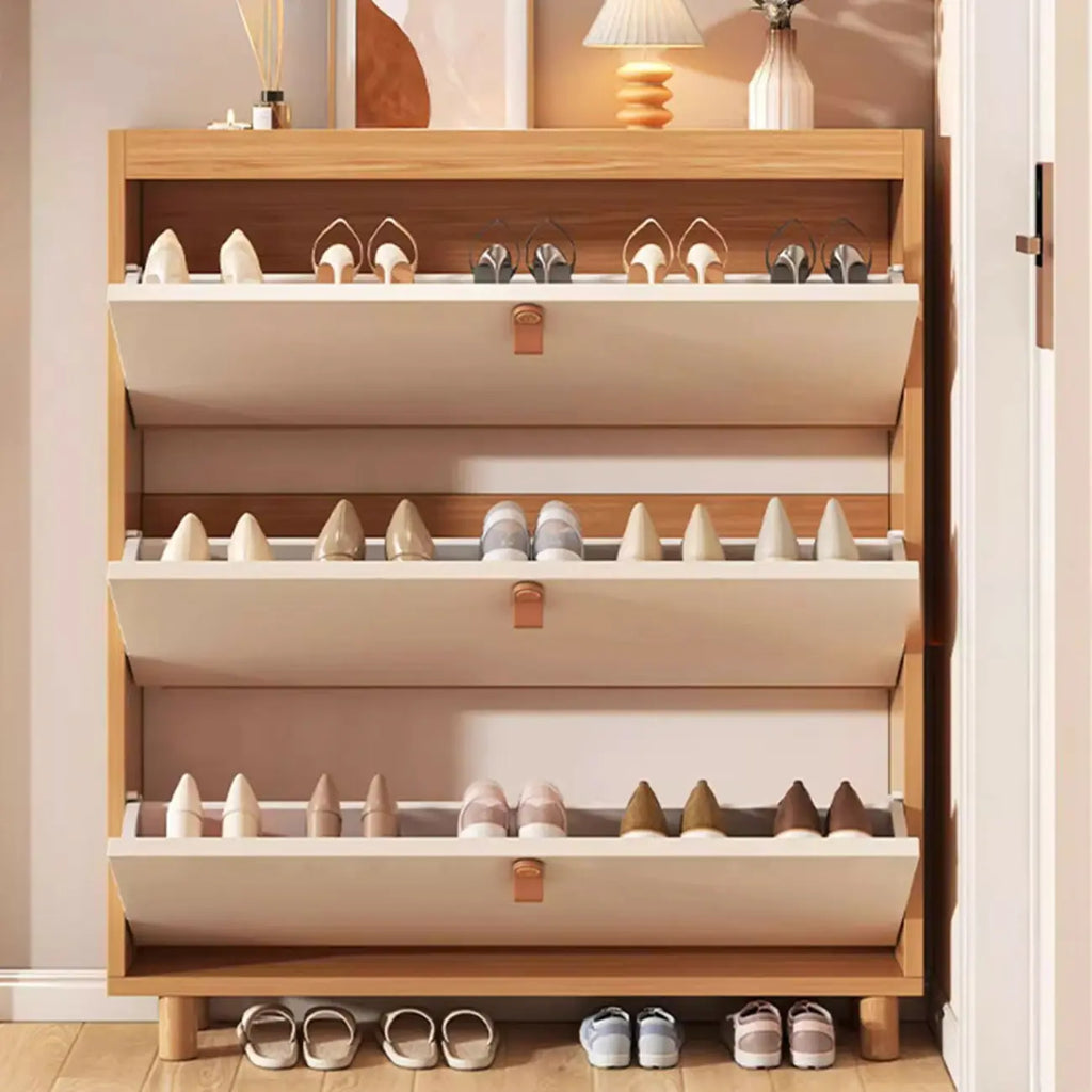 Meuble à chaussures étroit naturel à portes abattantes