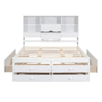 Lit plate-forme King Size avec tête de lit de rangement et 8 tiroirs