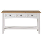 Console de couloir rustique en pin massif, blanc cérusé / marron antique / gris cérusé / non peinte, 3 tiroirs