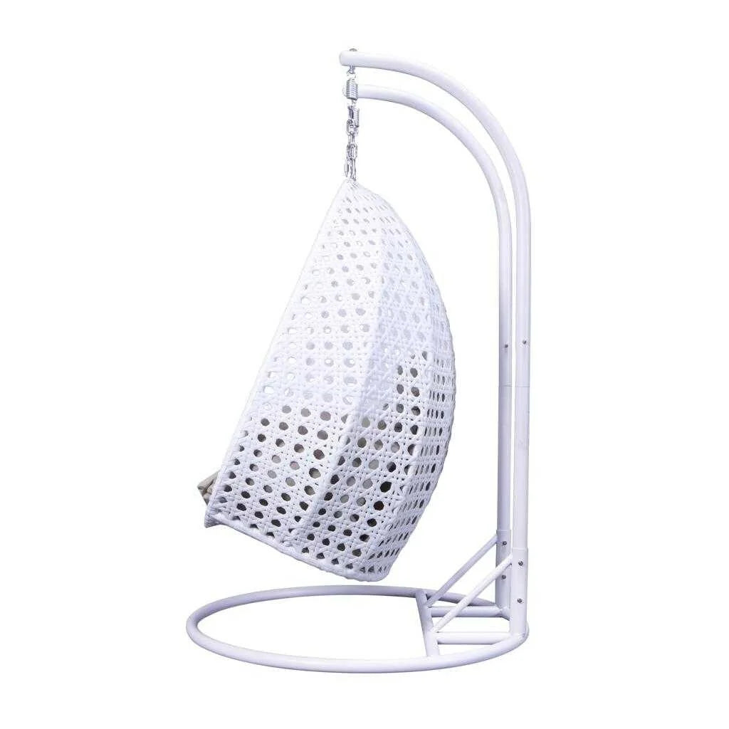LeisureMod Fauteuil suspendu œuf 2 places avec support - Balançoire hamac de patio en rotin osier intérieur/extérieur avec coussins