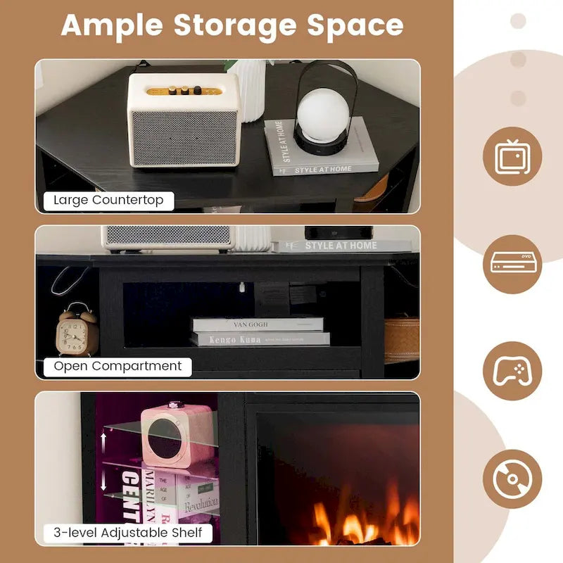 Meuble TV cheminée Costway avec lumières LED et cheminée électrique 18 pouces pour - Voir détails