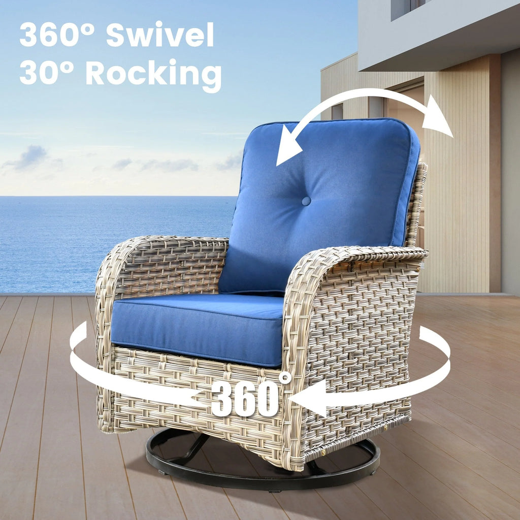 Ensemble de 9 chaises pivotantes en osier OVIOS pour l'extérieur avec table brasero
