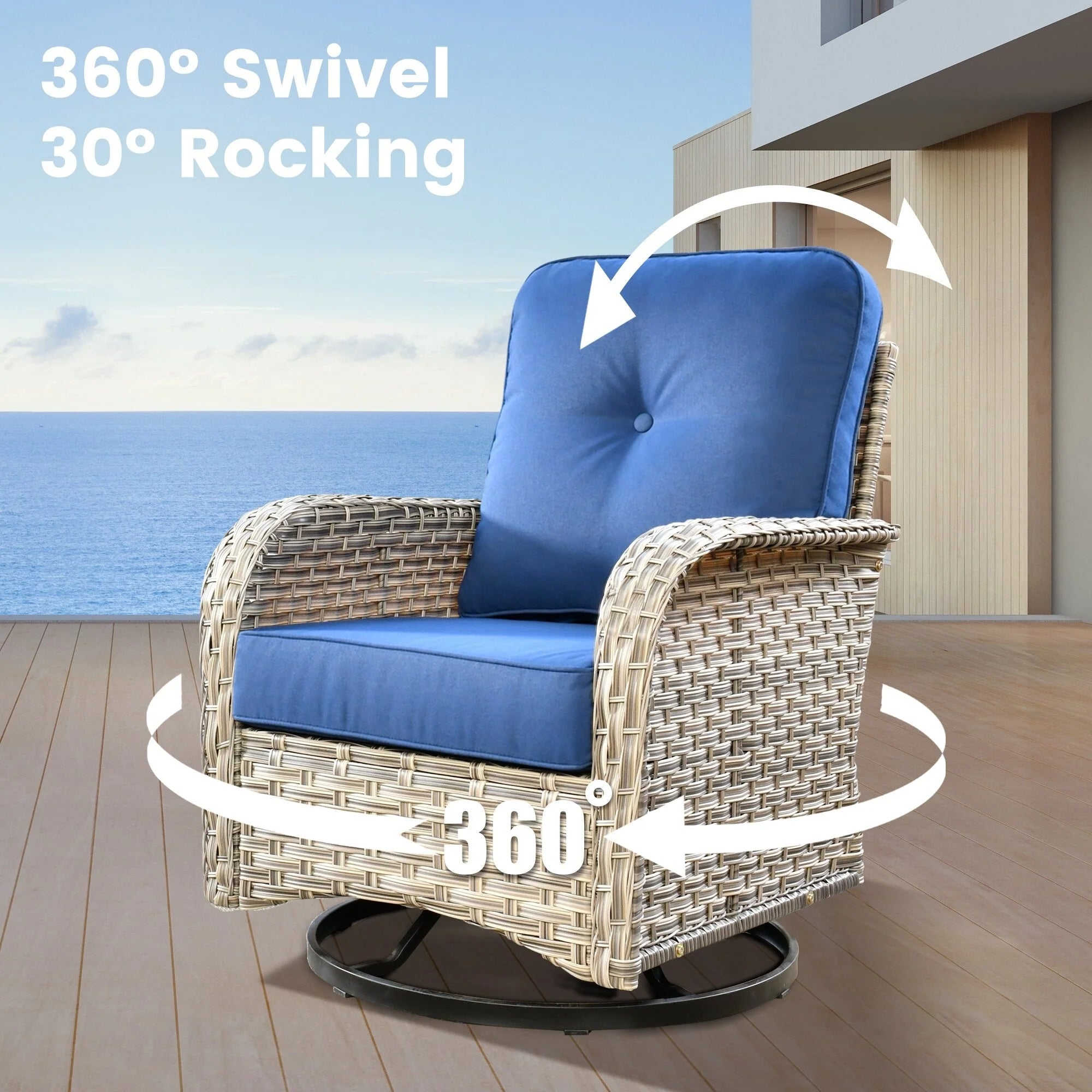 Ensemble de 9 chaises pivotantes en osier OVIOS pour l'extérieur avec table brasero