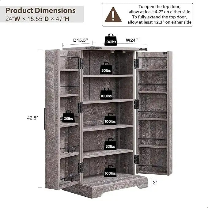 47 armoire de cuisine de ferme, buffet de rangement avec portes de grange - N/A