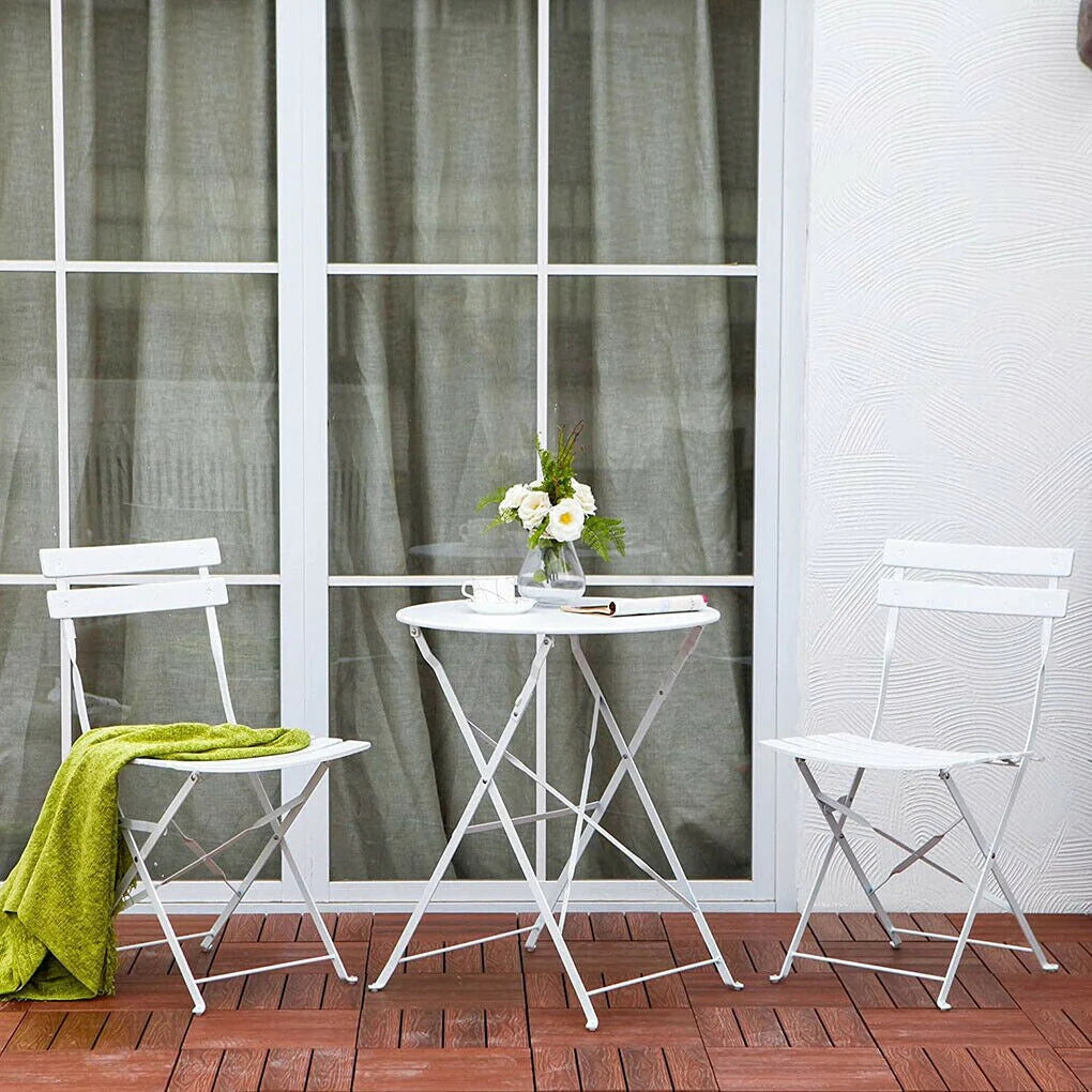 Ensemble bistro pliant 3 pièces en métal, salon de conversation intérieur/extérieur résistant aux intempéries pour patio, cour, jardin