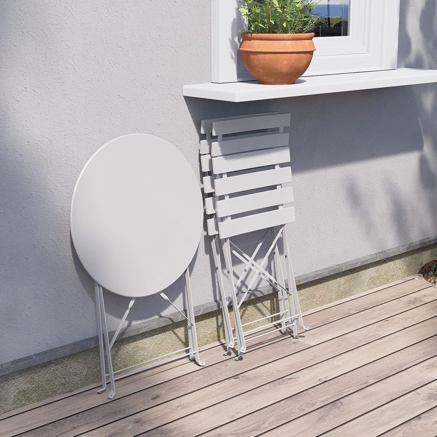 Ensemble bistro pliant 3 pièces en métal, ensemble de conversation intérieur/extérieur résistant aux intempéries pour patio, cour, jardin