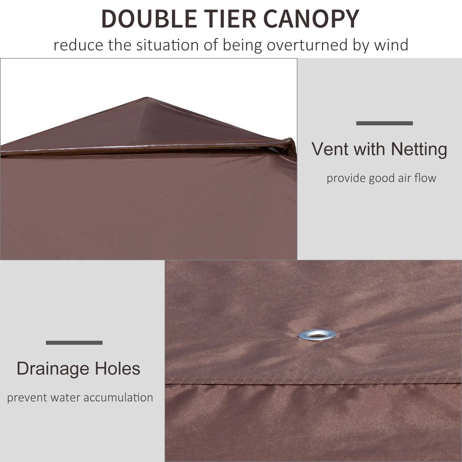 Outsunny 12 x 12 Tonnelle escamotable Pare-soleil Tente instantanée pliable avec filet latéral en maille, Hauteur réglable sur 3 niveaux