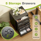 Meuble Classeur Mobile à 5 Tiroirs, Commode de Rangement Verticale en Bois avec 4 Roulettes, Organiseur Mobile Sous Bureau
