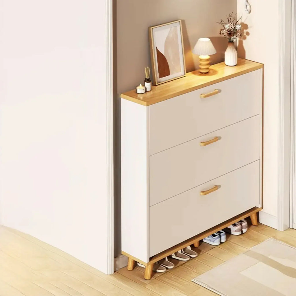 Meuble à chaussures étroit naturel à portes abattantes