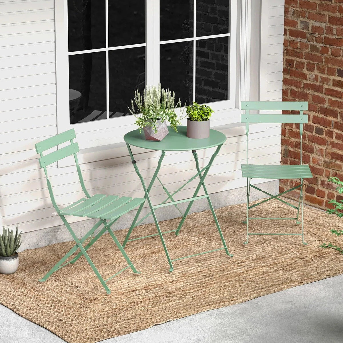 Ensemble bistro pliant 3 pièces en métal, salon de conversation intérieur/extérieur résistant aux intempéries pour patio, cour, jardin