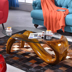 Table basse ovale moderne avec plateau en verre et base en métal