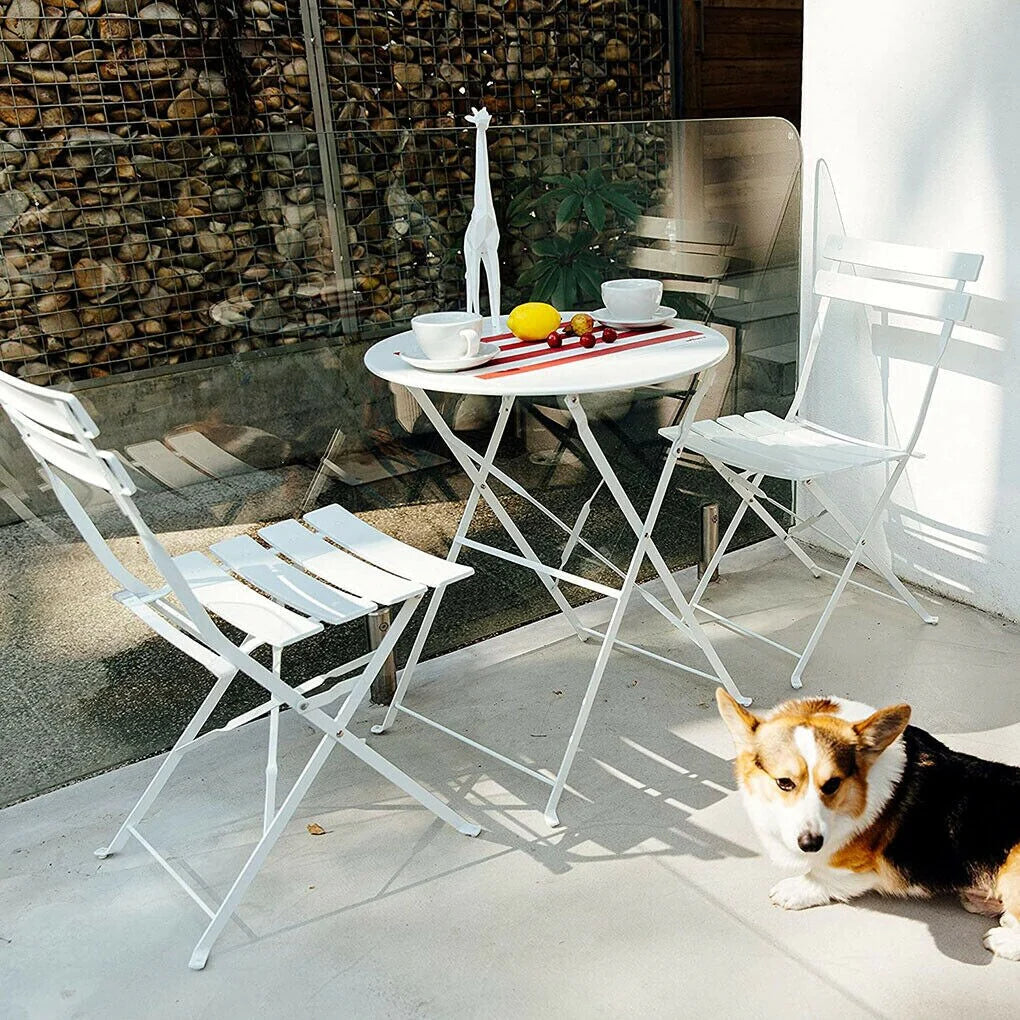 Ensemble bistro pliant 3 pièces en métal, salon de conversation intérieur/extérieur résistant aux intempéries pour patio, cour, jardin