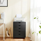 Meuble Classeur Mobile à 5 Tiroirs, Commode de Rangement Verticale en Bois avec 4 Roulettes, Organiseur Mobile Sous Bureau