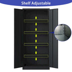 Armoire de rangement métallique de garage 72H, armoire de rangement noire en acier avec portes et 4 étagères
