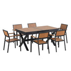 Ensemble de salle à manger d'extérieur moderne 7 pièces avec six chaises et une table extensible pour patio