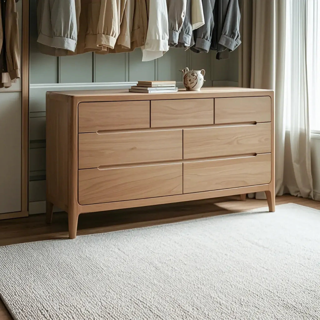 Commode double en chêne naturel traditionnel pour chambre à coucher