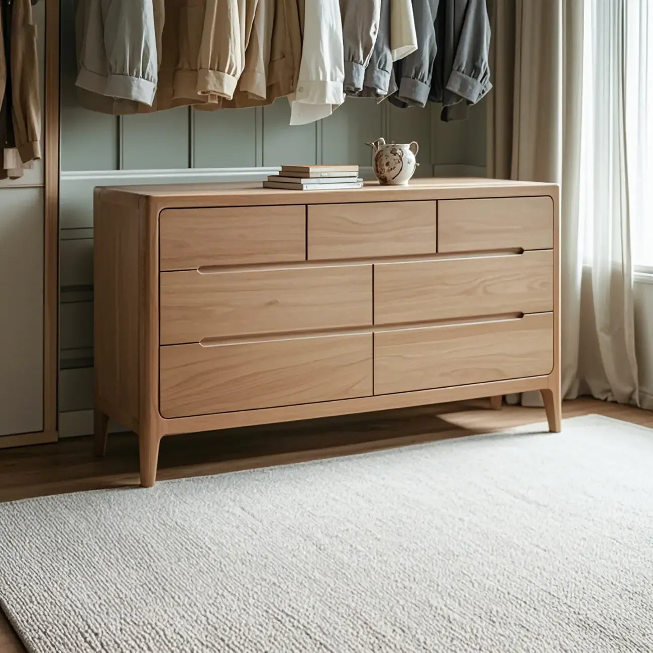 Commode double en chêne naturel traditionnel pour chambre à coucher