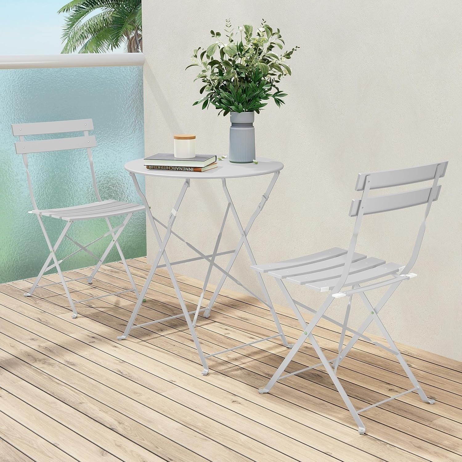 Ensemble bistro pliant 3 pièces en métal, ensemble de conversation intérieur/extérieur résistant aux intempéries pour patio, cour, jardin