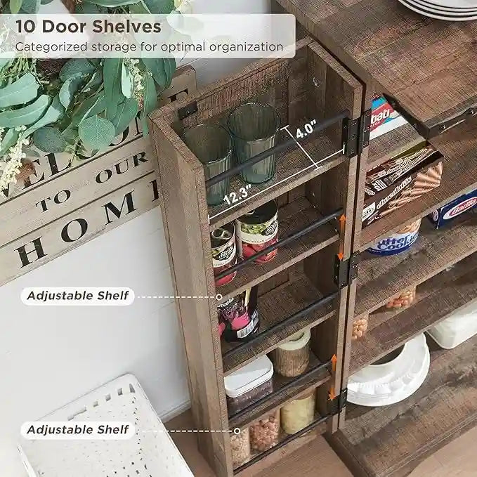 47 armoire de cuisine de ferme, buffet de rangement avec portes de grange - N/A