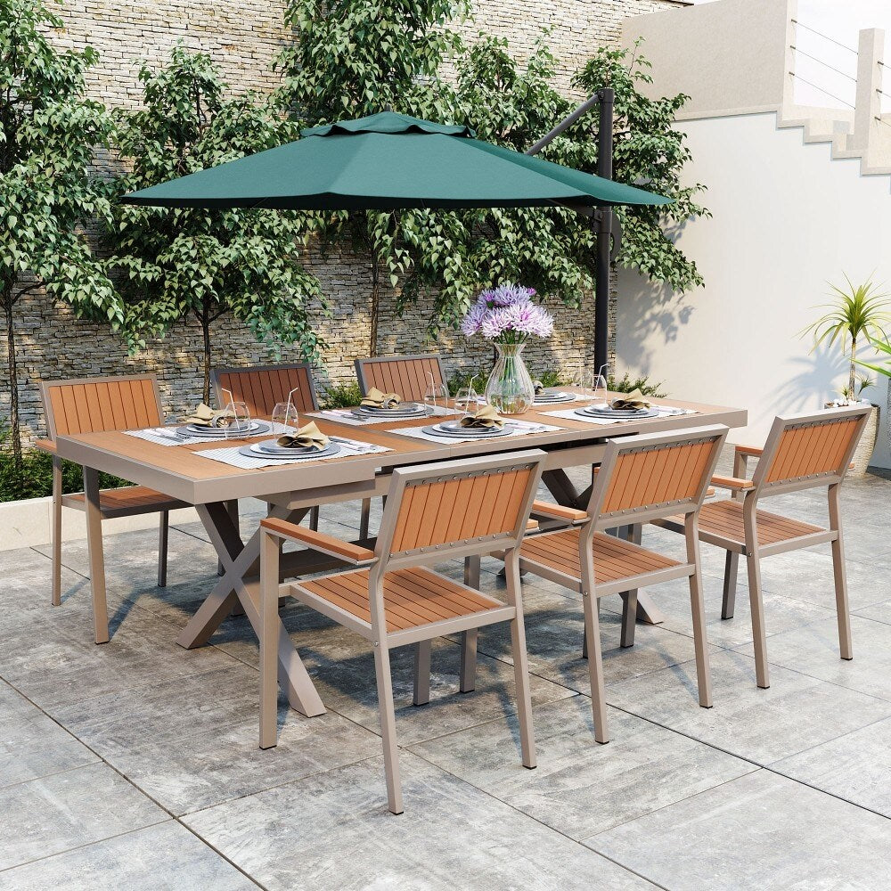 Ensemble de salle à manger d'extérieur moderne 7 pièces avec six chaises et une table extensible pour patio
