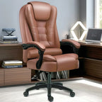 Fauteuil de bureau ergonomique pivotant en cuir noir avec repose-pieds