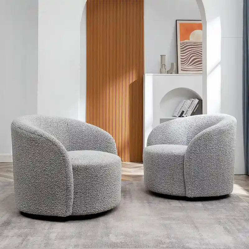KINWELL Fauteuil d'appoint pivotant rembourré en forme de tonneau, de 86 cm de large (Lot de 2)