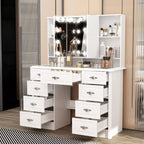Coiffeuse moderne blanche avec miroir pliable éclairage réglable - 102,1 x 137,4 cm