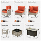 Ensemble de 9 chaises pivotantes en osier OVIOS pour l'extérieur avec table brasero