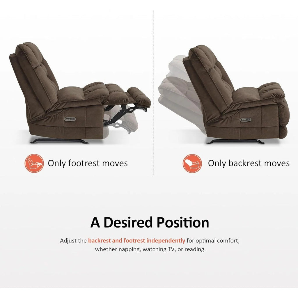 MCombo Fauteuil inclinable électrique sans accoudoirs surdimensionné à double moteur, inclinable Zeroarms parfait pour le salon en tissu PR607