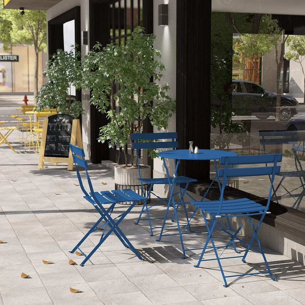 Ensemble bistro pliant 3 pièces en métal, ensemble de conversation intérieur/extérieur résistant aux intempéries pour patio, cour, jardin