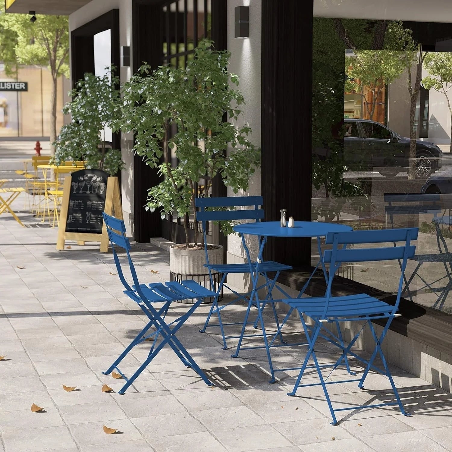 Ensemble bistro pliant 3 pièces en métal, ensemble de conversation intérieur/extérieur résistant aux intempéries pour patio, cour, jardin