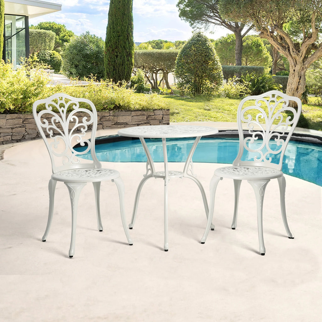 Table et chaises de patio extérieur en aluminium 3 pièces avec trou pour parasol