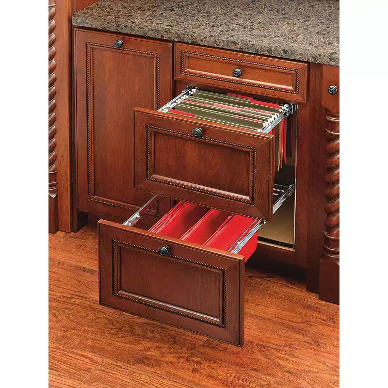 Rev-A-Shelf Système de rangement à 2 niveaux pour tiroir-classeur de 14,5 po pour dossiers de format lettre et légal, pour bureau à domicile ou rangement, chrome, RAS-FD-KIT