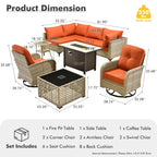 Ensemble de 9 chaises pivotantes en osier OVIOS pour l'extérieur avec table brasero