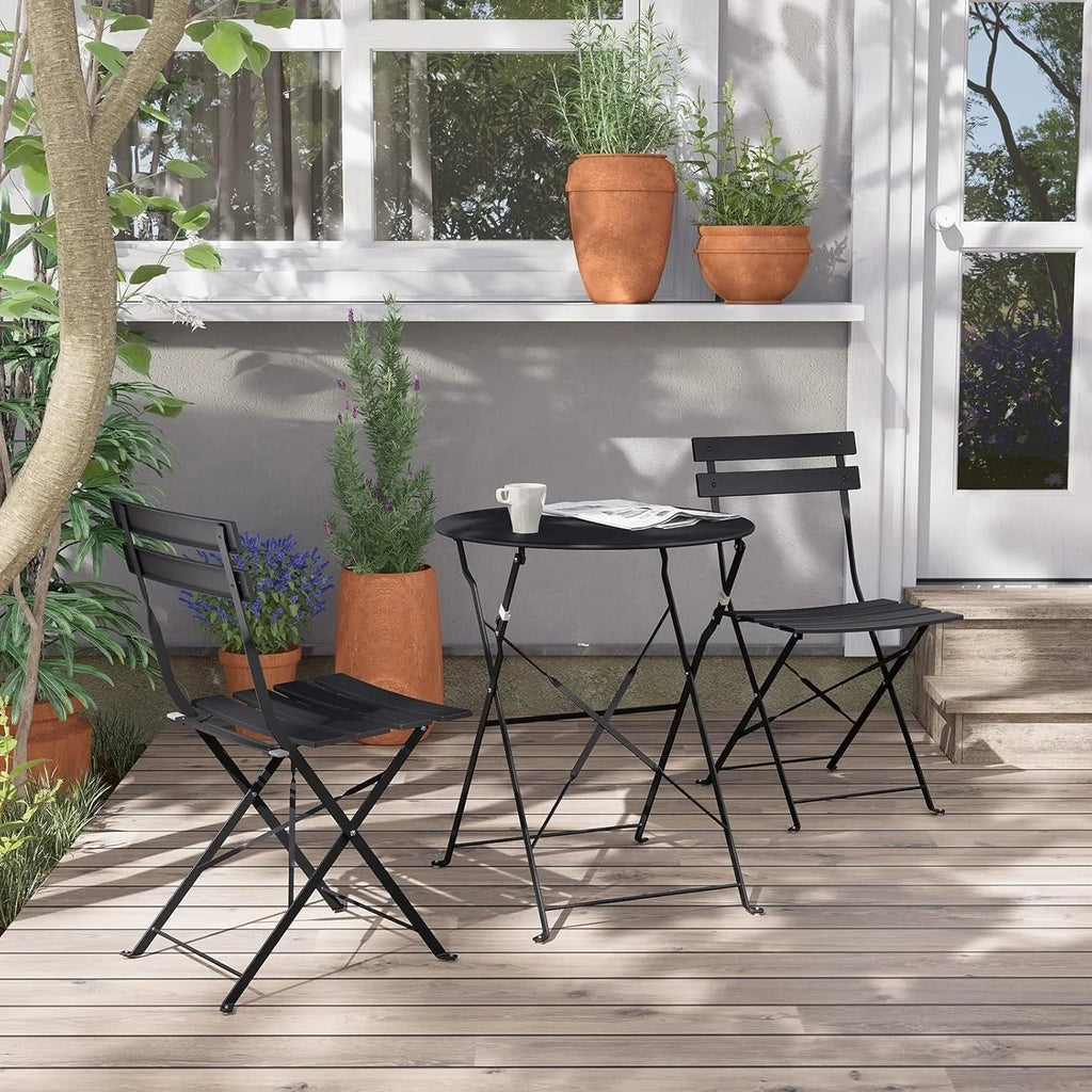 Ensemble bistro pliant 3 pièces en métal, ensemble de conversation intérieur/extérieur résistant aux intempéries pour patio, cour, jardin