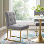 Chaise d'appoint de salle à manger en tissu rembourré en acier inoxydable doré Privy - Modway