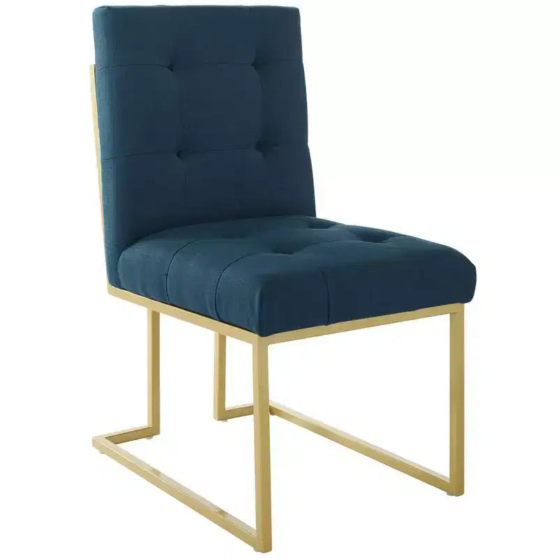 Chaise d'appoint de salle à manger en tissu rembourré en acier inoxydable doré Privy - Modway