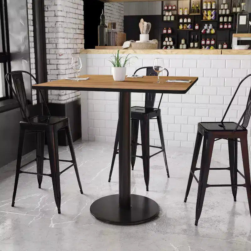 Plateau de table carré stratifié Flash Furniture 42'' avec base de table ronde hauteur bar 24''