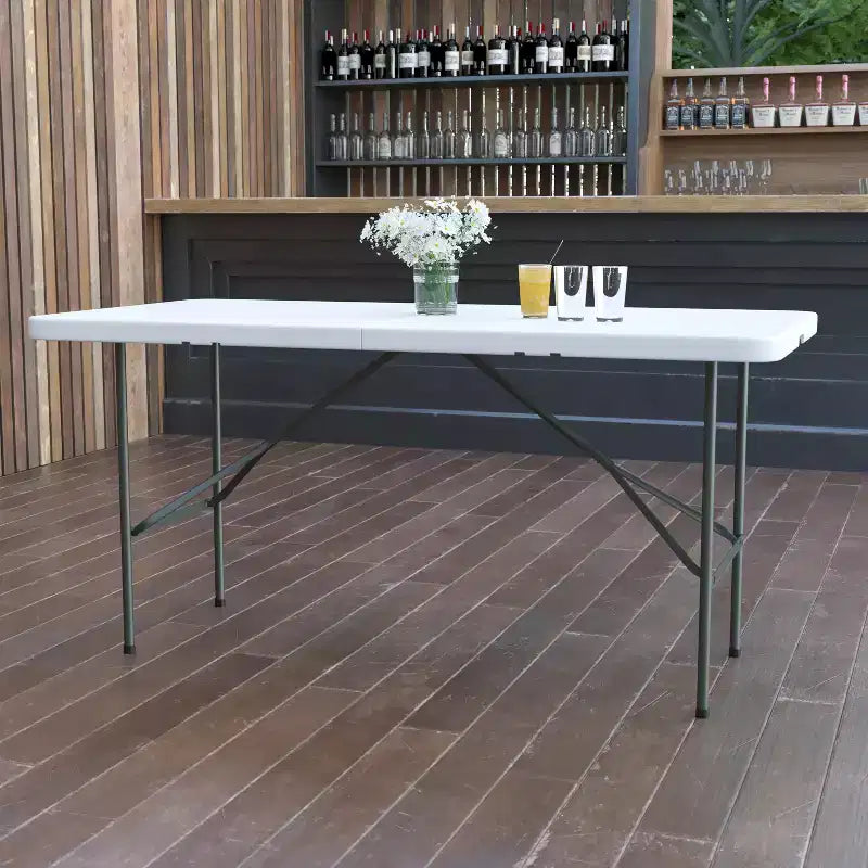 Table pliante bi-pliante en plastique blanc granit de 5 pieds Flash Furniture
