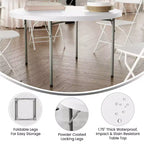 Table pliante ronde en plastique blanc granit de 4 pieds Flash Furniture