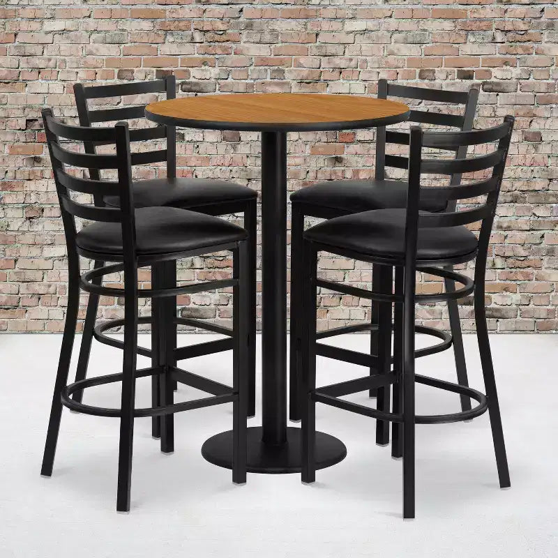Ensemble de table ronde stratifiée Flash Furniture de 76 cm avec base ronde et 4 tabourets de bar en métal à dossier échelle
