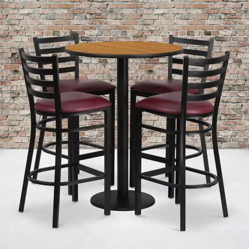 Ensemble de table ronde stratifiée Flash Furniture de 76 cm avec base ronde et 4 tabourets de bar en métal à dossier échelle