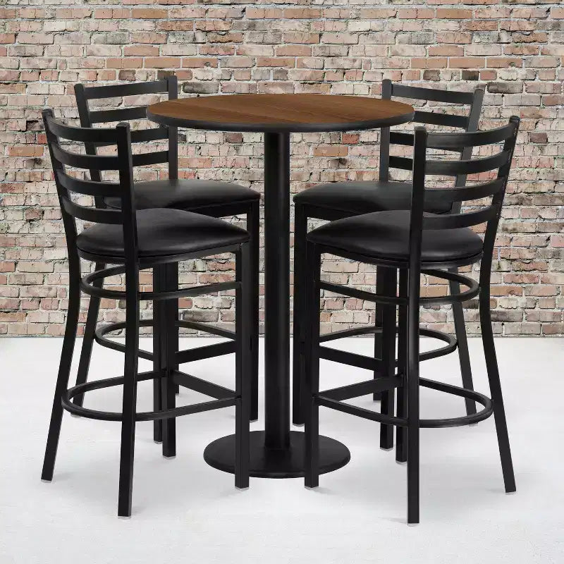 Ensemble de table ronde stratifiée Flash Furniture de 76 cm avec base ronde et 4 tabourets de bar en métal à dossier échelle