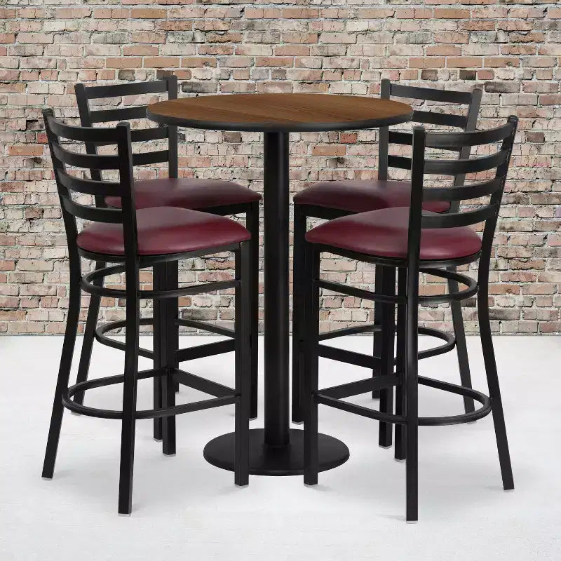 Ensemble de table ronde stratifiée Flash Furniture de 76 cm avec base ronde et 4 tabourets de bar en métal à dossier échelle