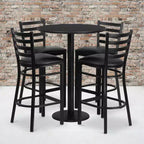 Ensemble de table ronde stratifiée Flash Furniture de 76 cm avec base ronde et 4 tabourets de bar en métal à dossier échelle