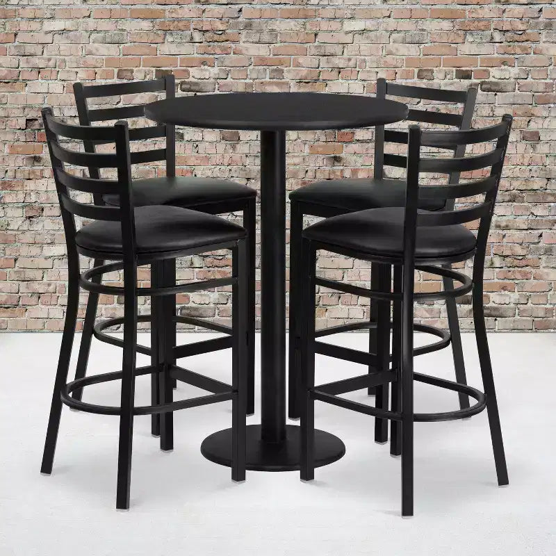 Ensemble de table ronde stratifiée Flash Furniture de 76 cm avec base ronde et 4 tabourets de bar en métal à dossier échelle