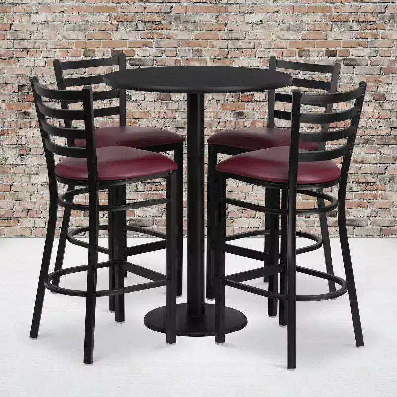 Ensemble de table ronde stratifiée Flash Furniture de 76 cm avec base ronde et 4 tabourets de bar en métal à dossier échelle
