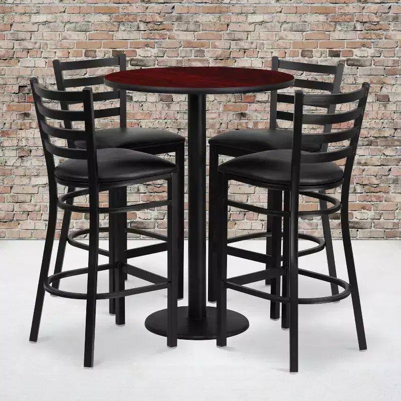 Ensemble de table ronde stratifiée Flash Furniture de 76 cm avec base ronde et 4 tabourets de bar en métal à dossier échelle